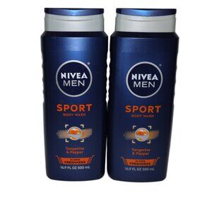 2 Pack NIVEA Men Sport Body Wash 16.9 oz Tangerine & Pepper Scent 24hr Freshness